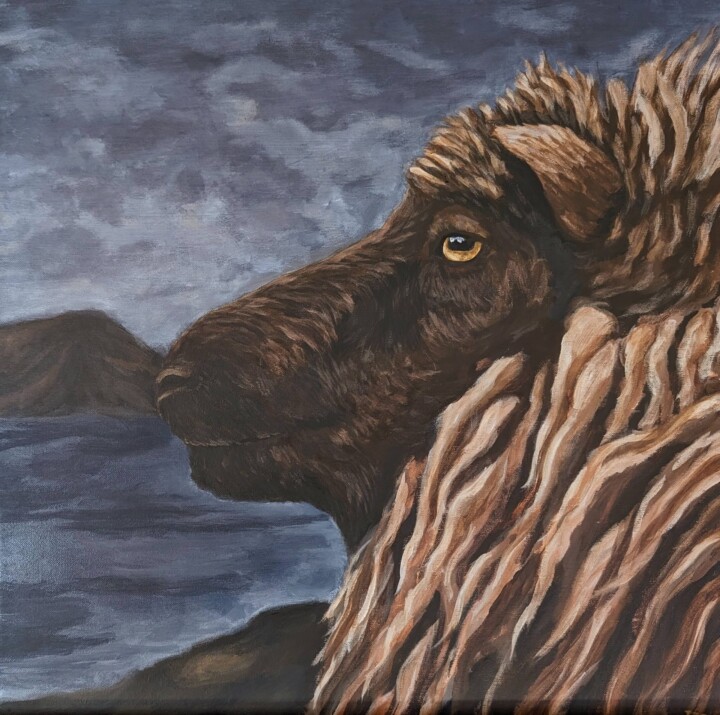 Færøsk får i profil, akryl, 50 x 50 cm